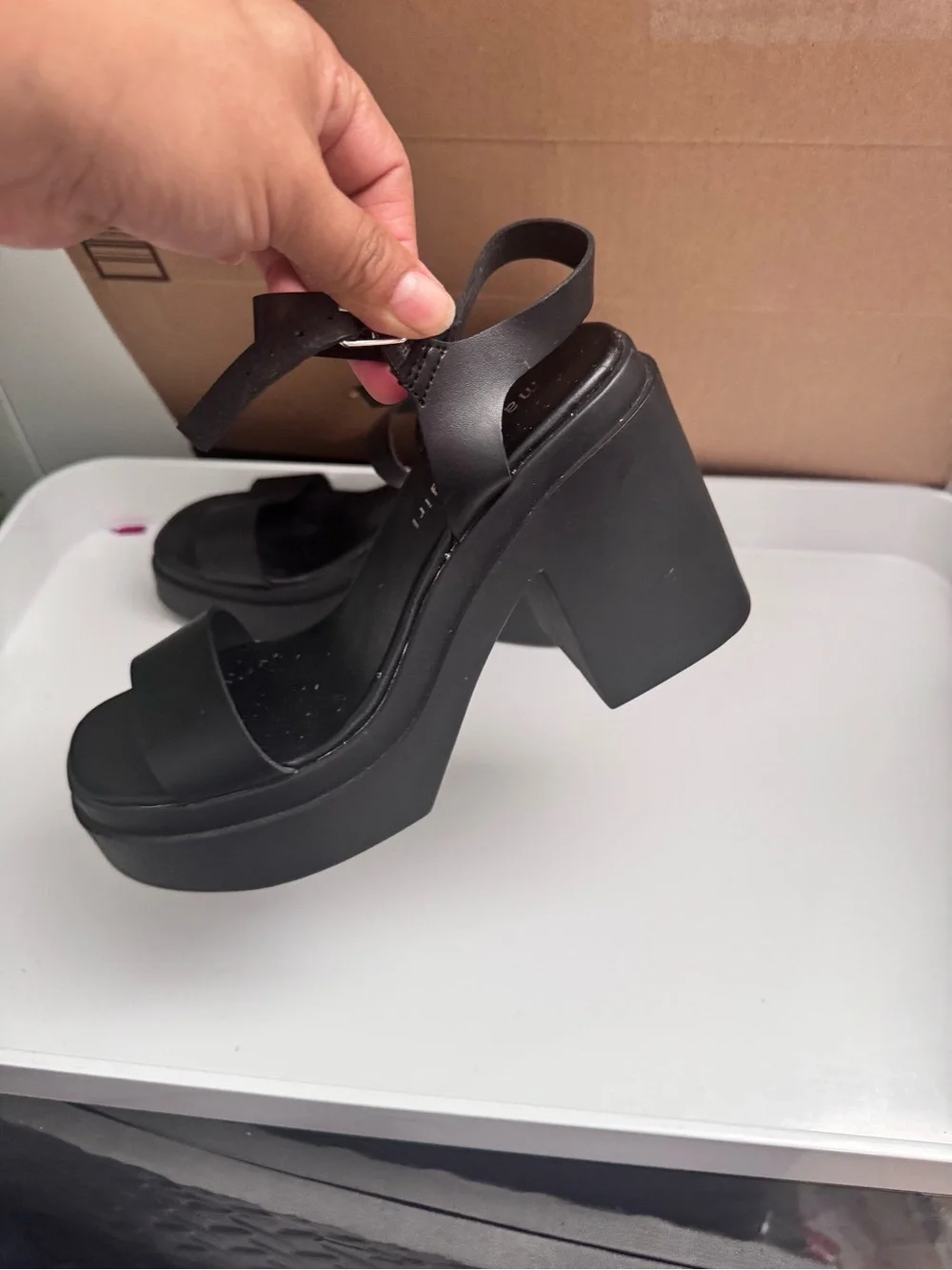 Madden Girl Black Platform Ankle-Strap Block Heels